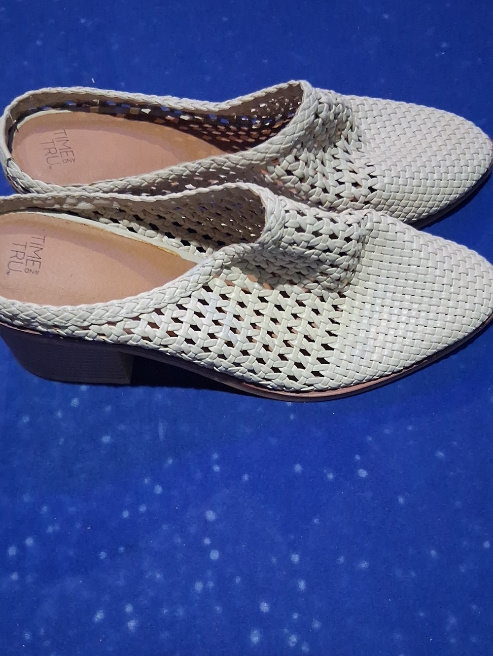 Time and Tru Woven Slip-On Mules in Light Cream